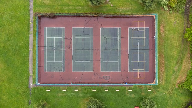 The McDade Park tennis courts in Scranton Friday, May 8, 2026. (SEAN MCKEAG / STAFF PHOTOGRAPHER)