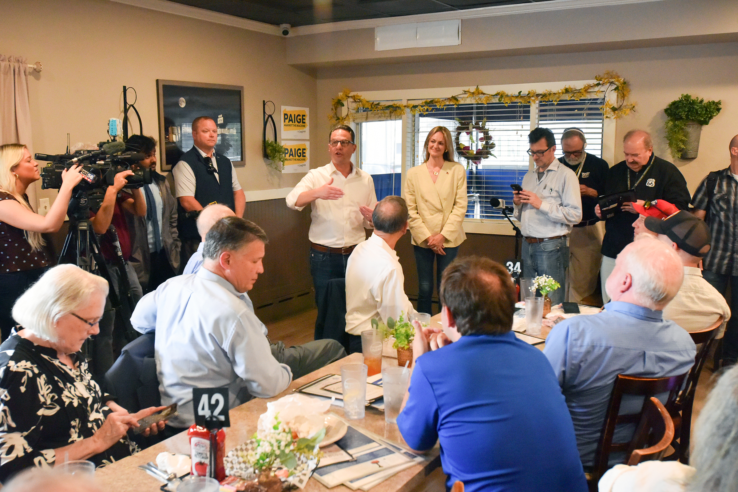 Governor Josh Shapiro and Democratic nominee for the state’s 8th...