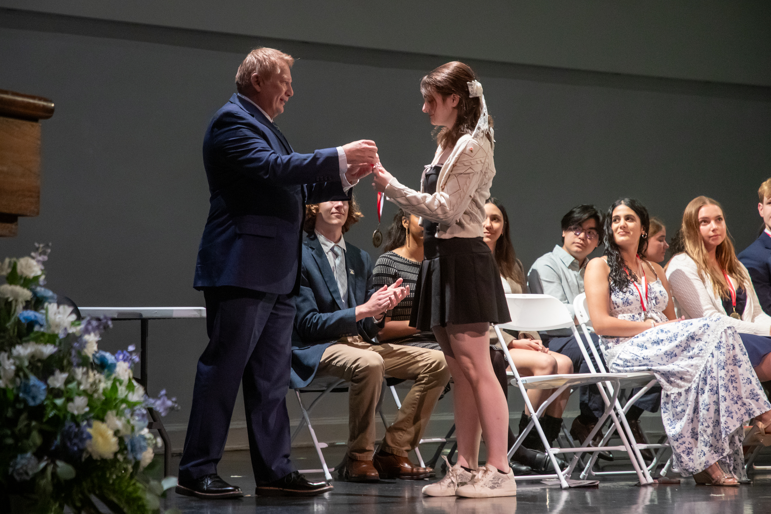 Tierney Fawcett receives her reward during the Q and A...