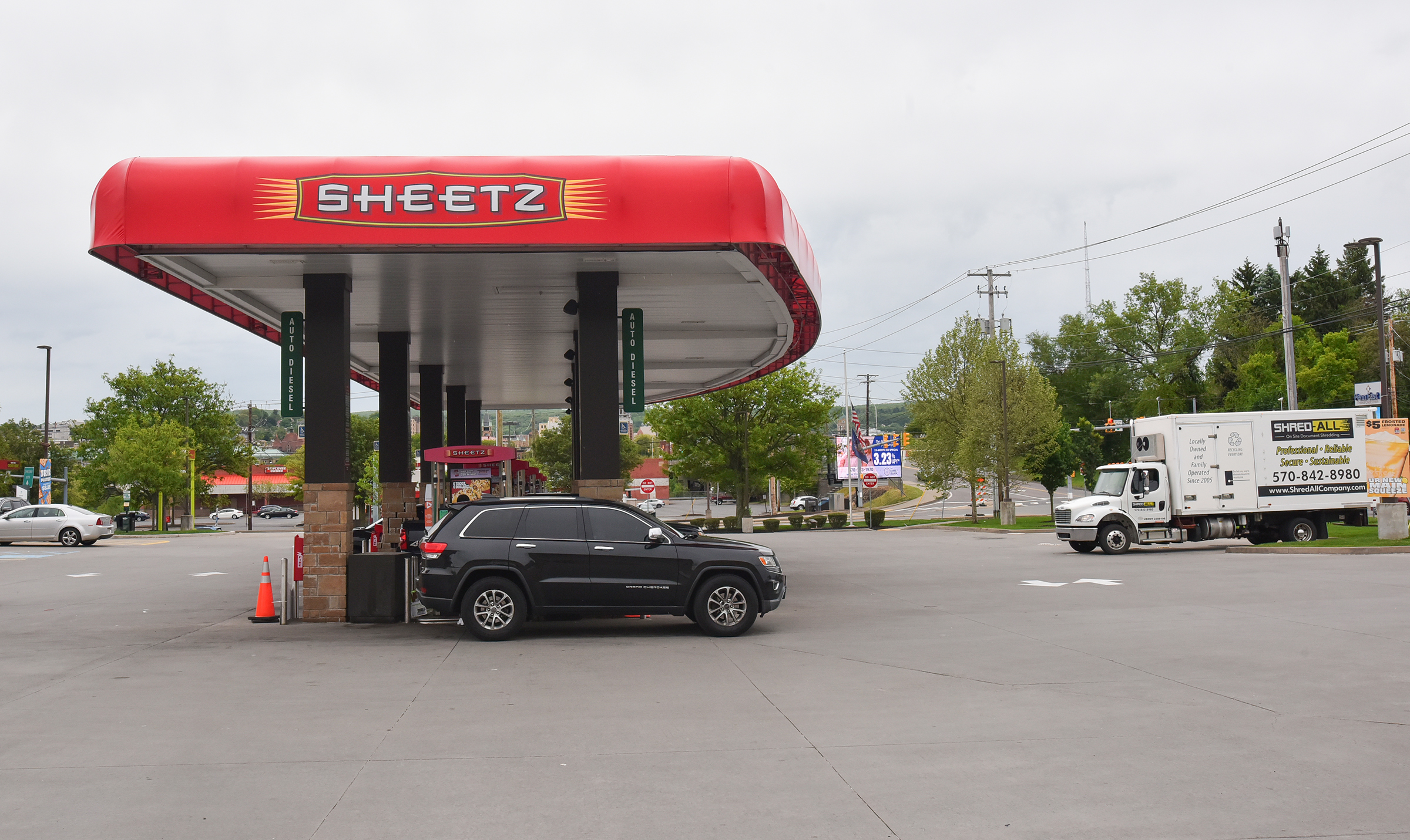 A vehicle sits at a gas pump at the Sheetz...