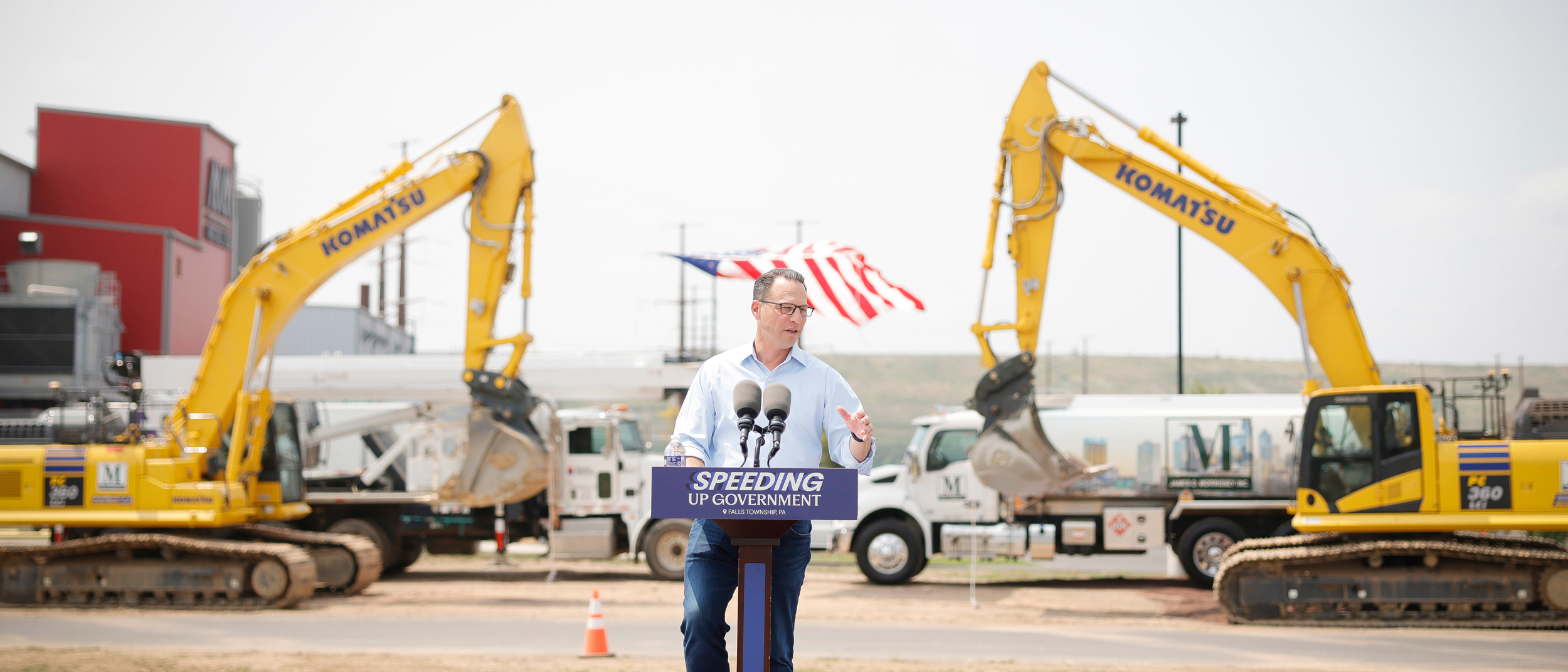 Gov. Josh Shapiro delivers remarks at the site of a future Amazon data center on Aug. 7, 2025, in Falls Township, Pa. Credit: Commonwealth of Pennsylvania