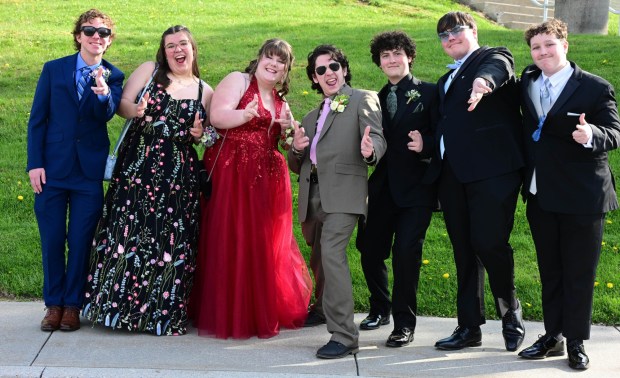 Bangor Area High School students and their guests gather Friday, May 1, 2026, ahead of their prom. (Monica Cabrera/The Morning Call)