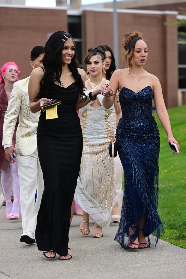 Bangor Area High School students and their guests gather Friday, May 1, 2026, ahead of their prom. (Monica Cabrera/The Morning Call)
