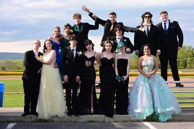 Bangor Area High School students and their guests gather Friday, May 1, 2026, ahead of their prom. (Monica Cabrera/The Morning Call)