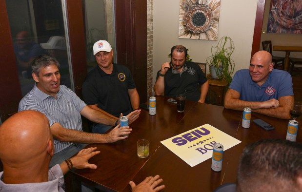 Supporters wait for former Bethlehem firefighter and Democratic congressional candidate Bob Brooks to arrive at his election party on Primary Day, Tuesday, May 19, 2026, at Artisan in Bethlehem. (Monica Cabrera/The Morning Call)