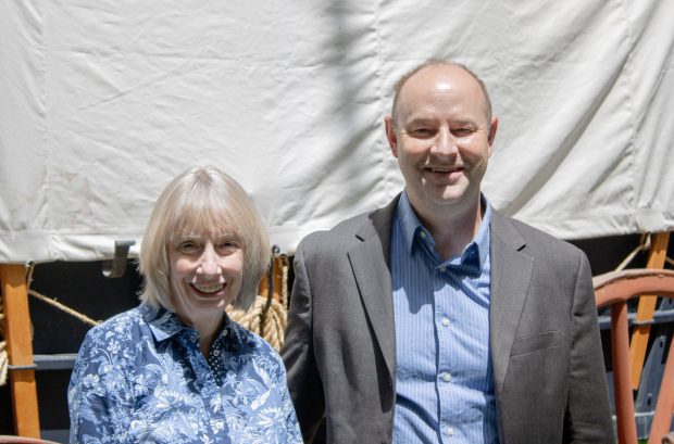Lehigh Valley Heritage Museum Executive Director Jim Higgins (left) and Chief Curator Jill Youngken (right) stand in the lobby of the Allentown museum. (Andreas Pelekis/Special to The Morning Call)