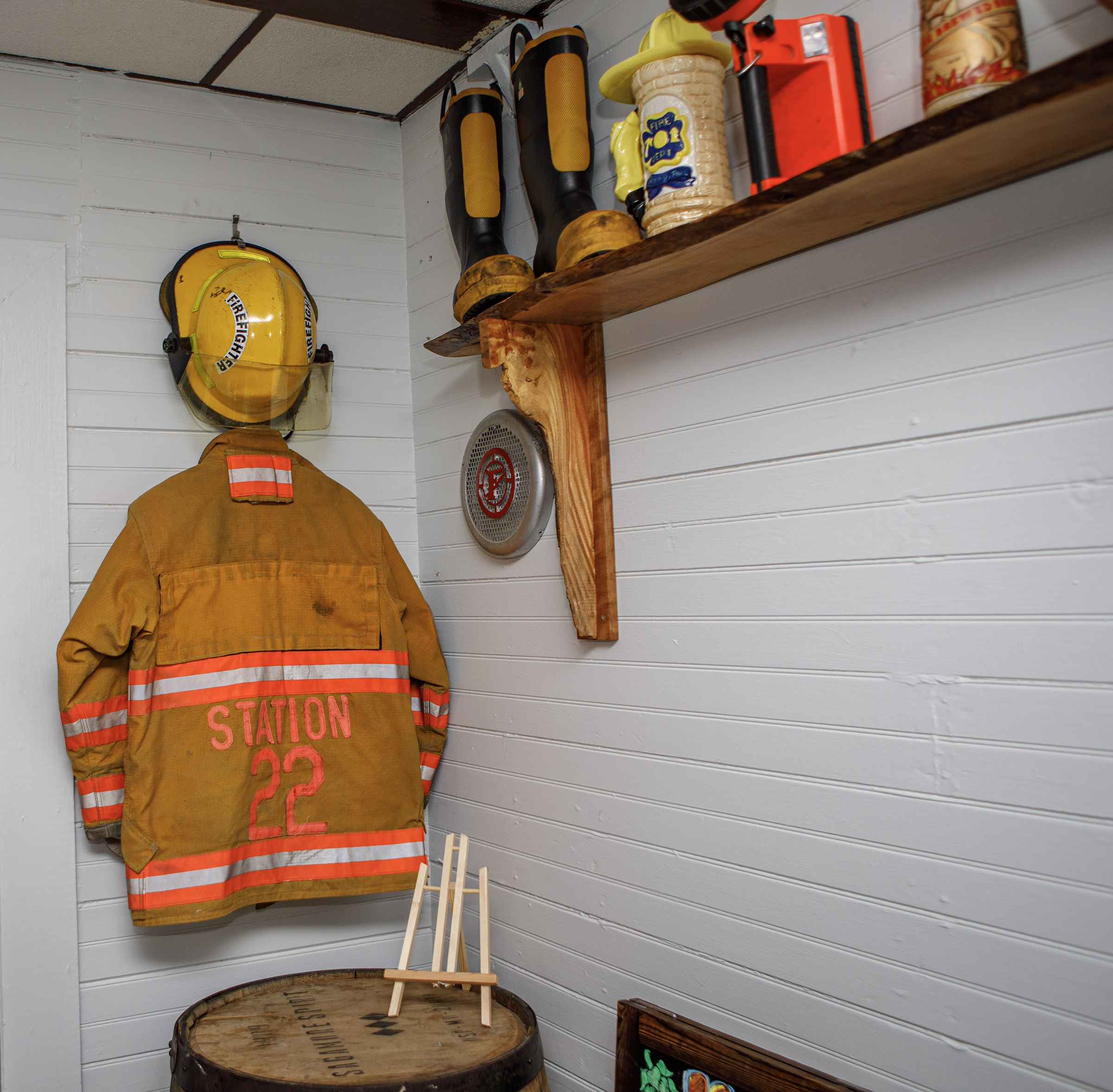 Firemanâs gear from Tatamy Station 22 in the HiJinx Brewing...