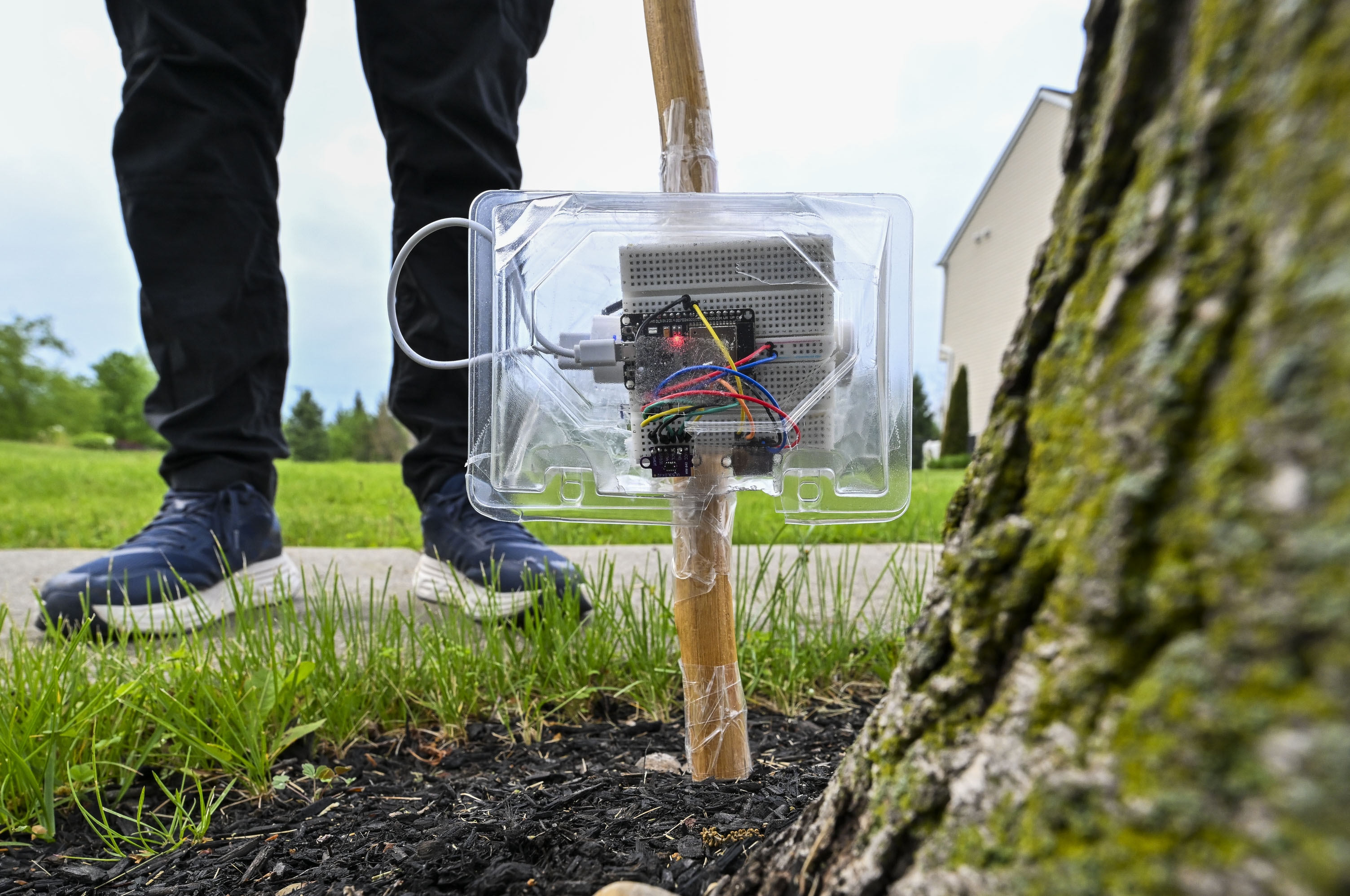 Devansh Garg, a Parkland High School freshman, demonstrates the SafeStep...