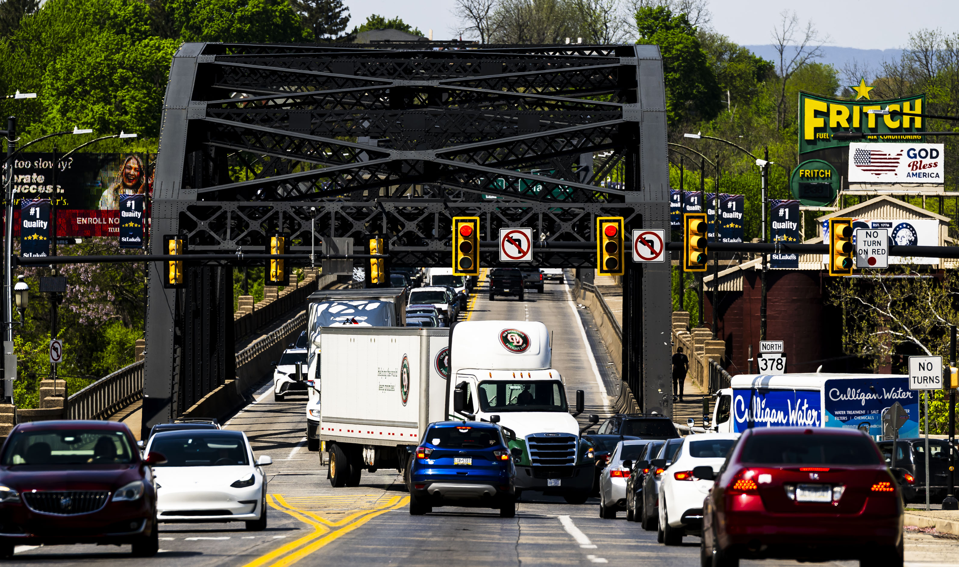 Traffic is backed up Thursday, April 23, 2026, at the...