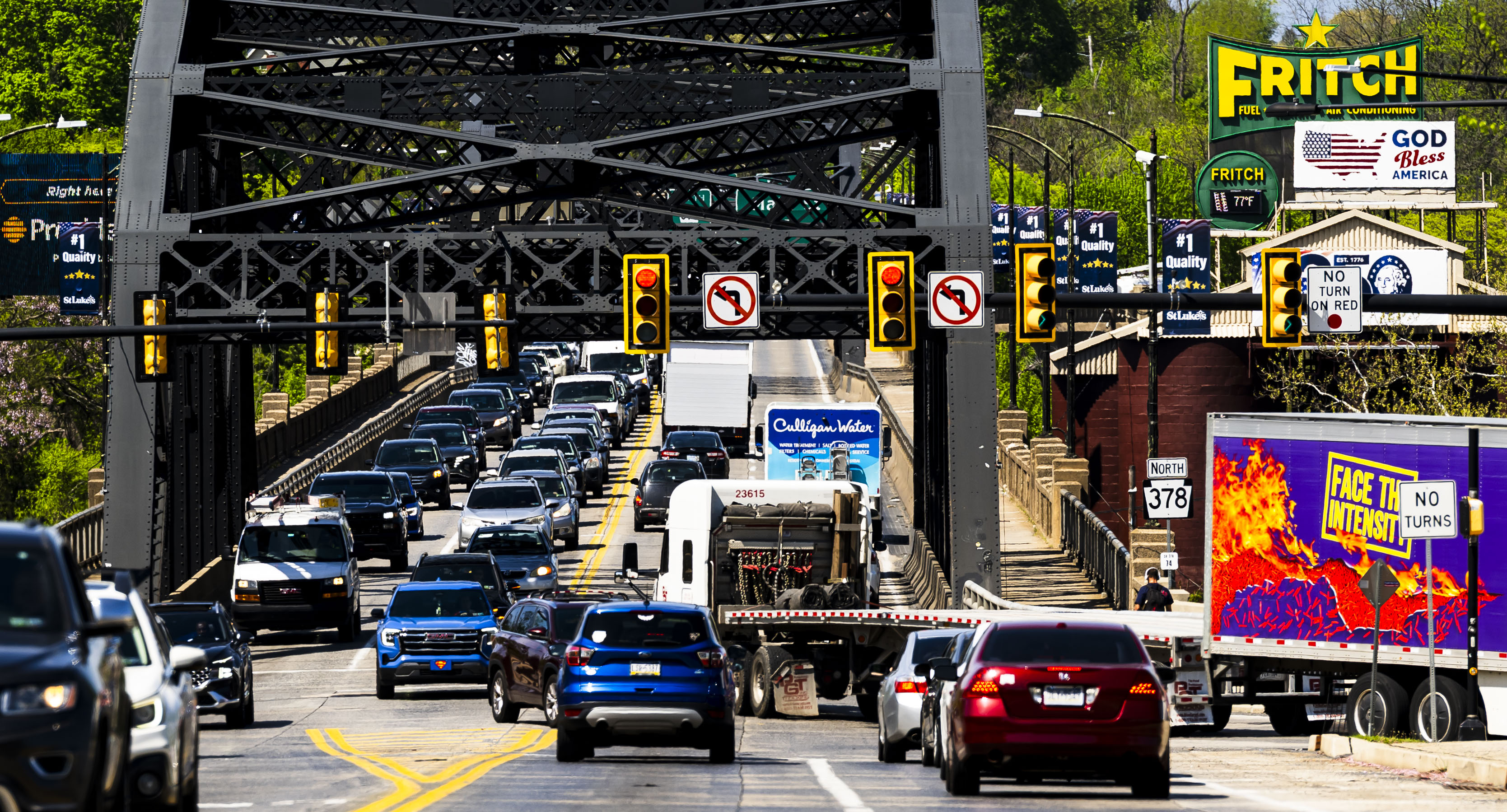Traffic is backed up Thursday, April 23, 2026, at the...