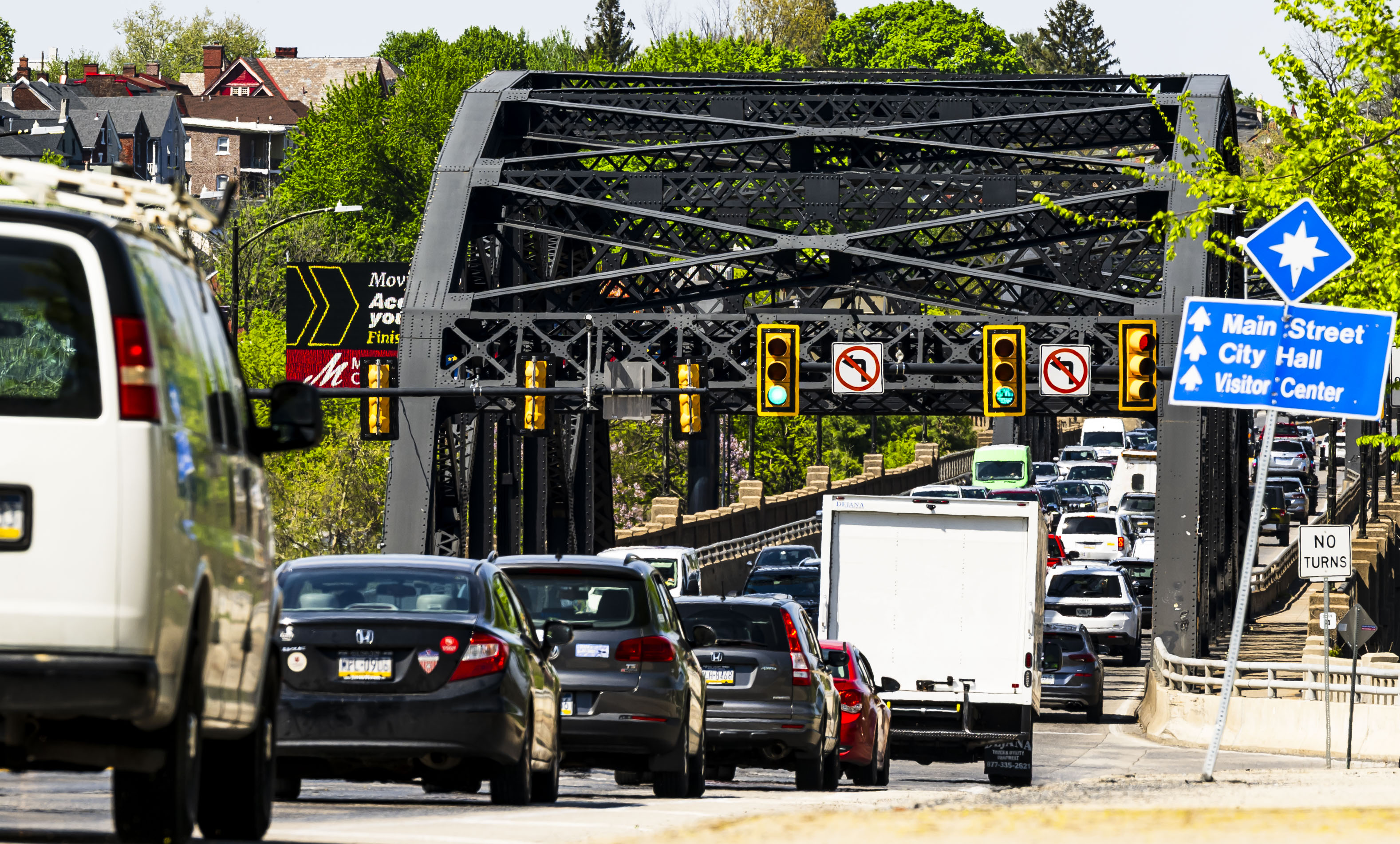 Traffic is backed up Thursday, April 23, 2026, at the...