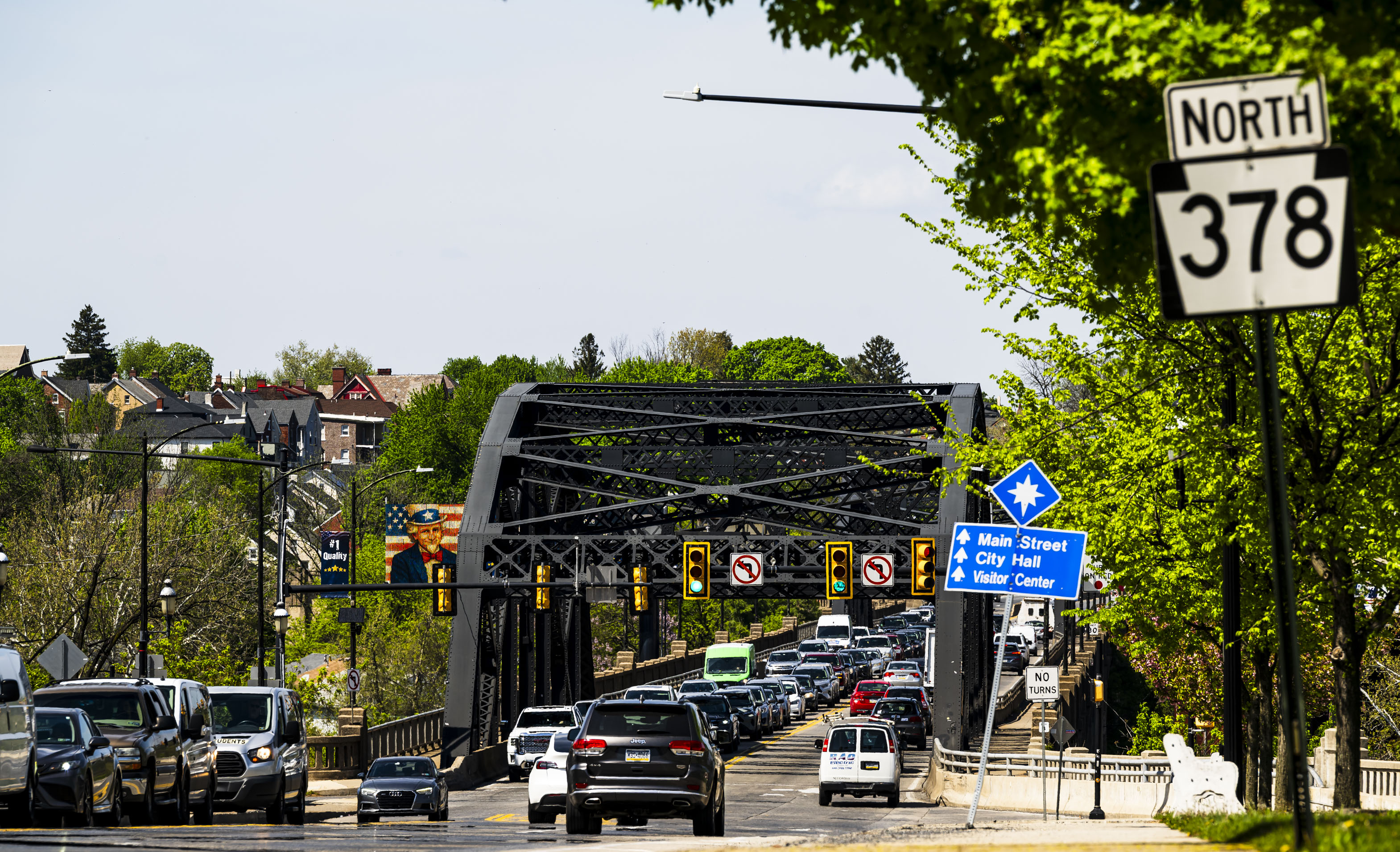 Traffic is backed up Thursday, April 23, 2026, at the...