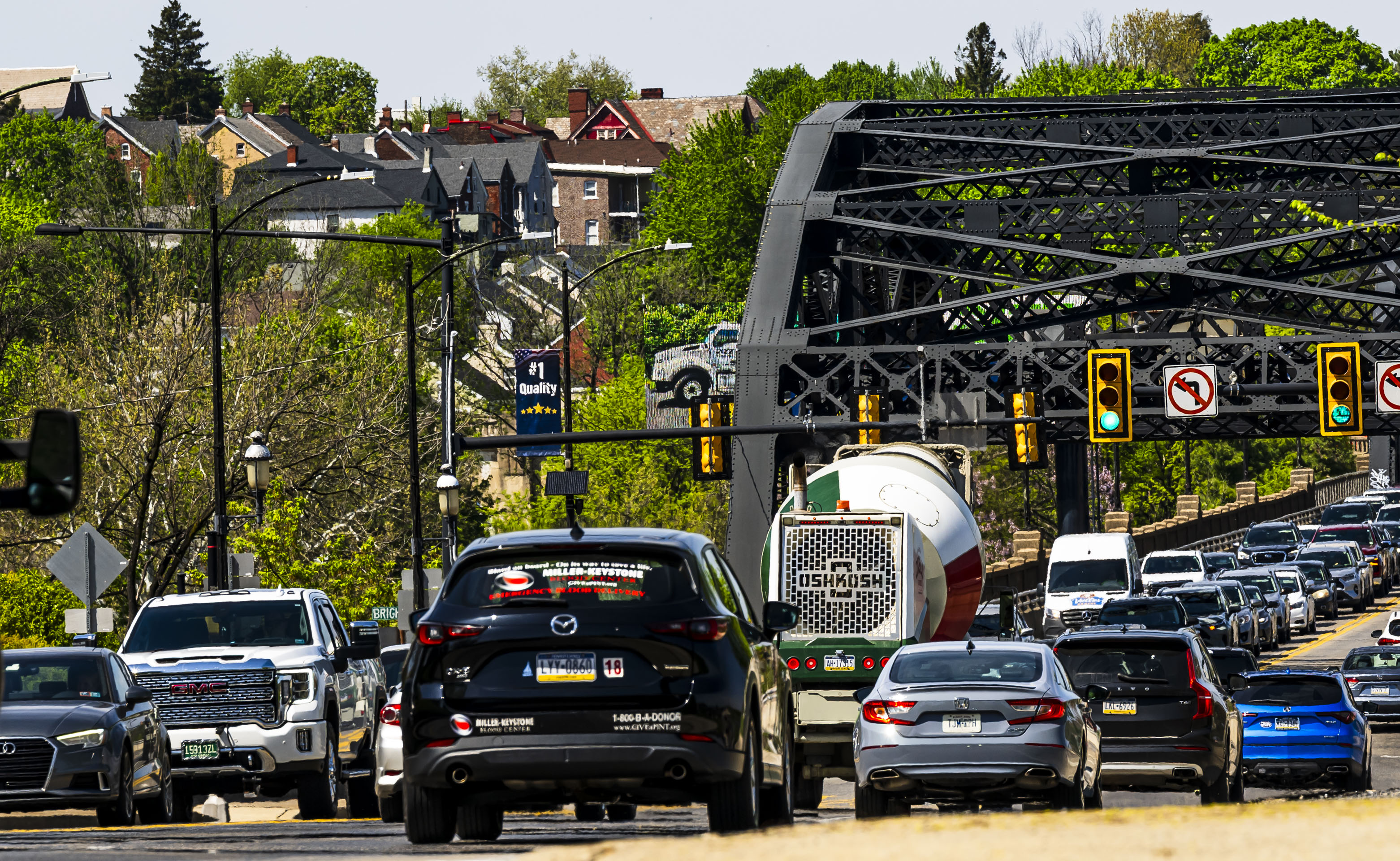 Traffic is backed up Thursday, April 23, 2026, at the...