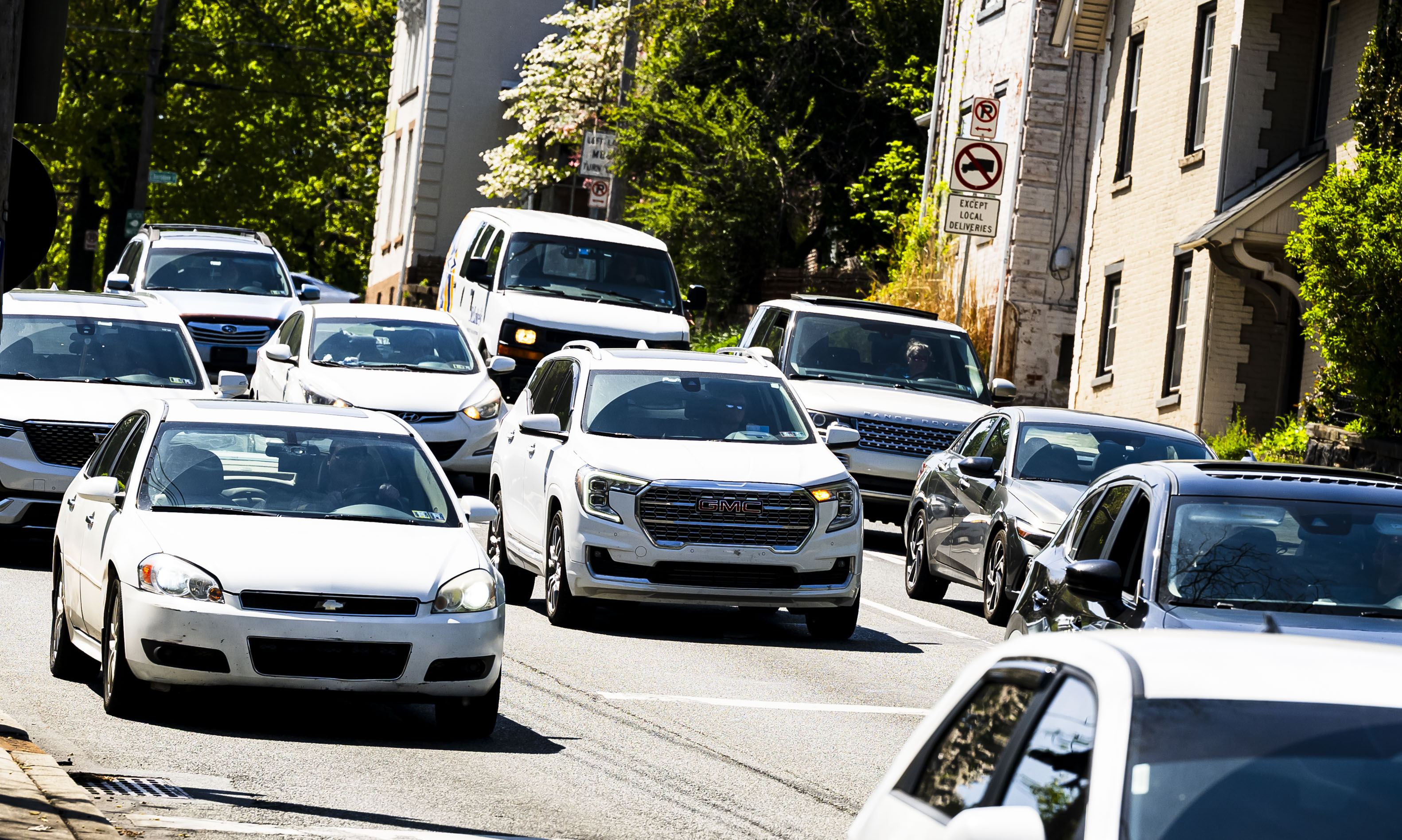 Traffic is backed up Thursday, April 23, 2026, on Third...