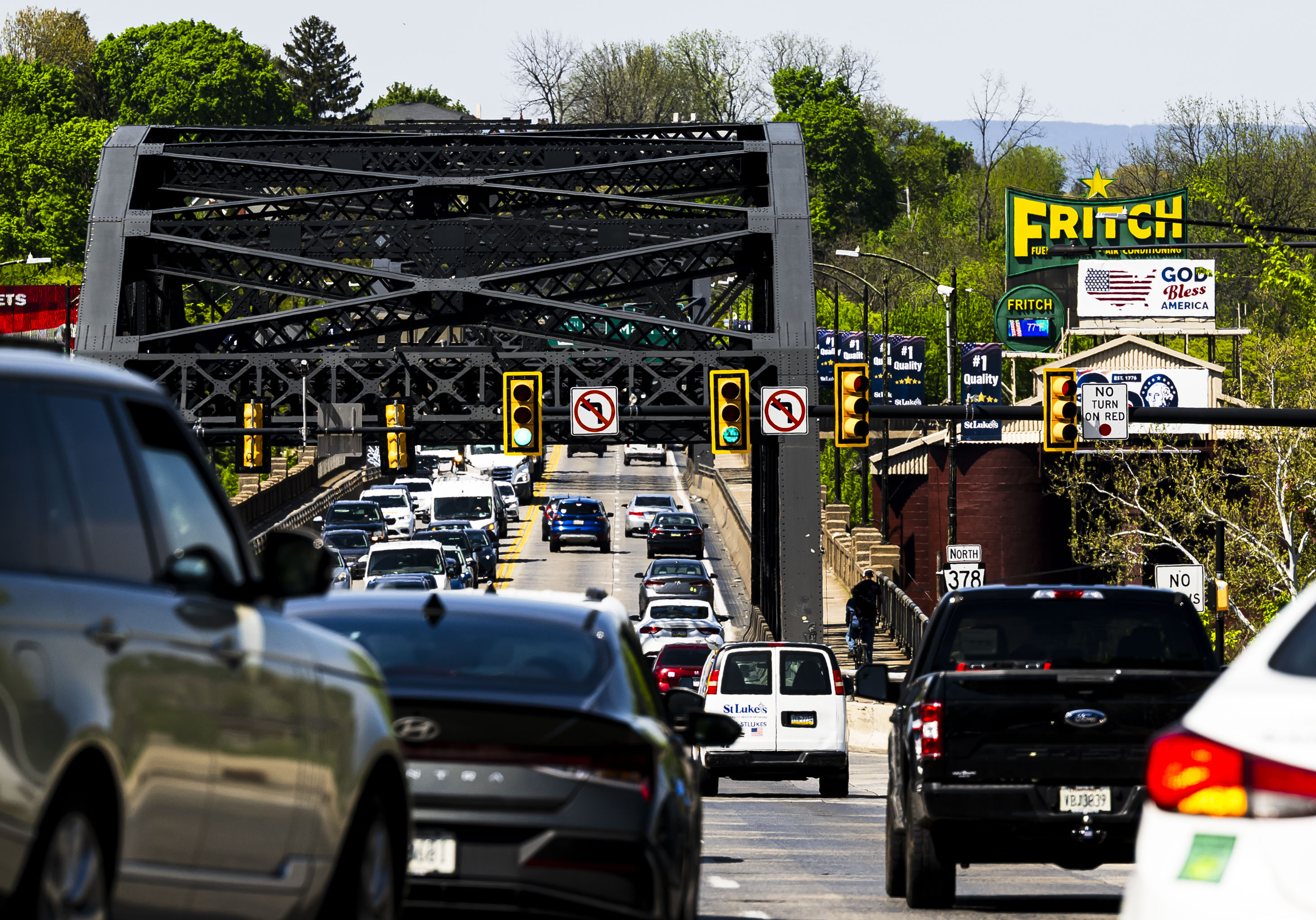 Traffic is backed up Thursday, April 23, 2026, at the...