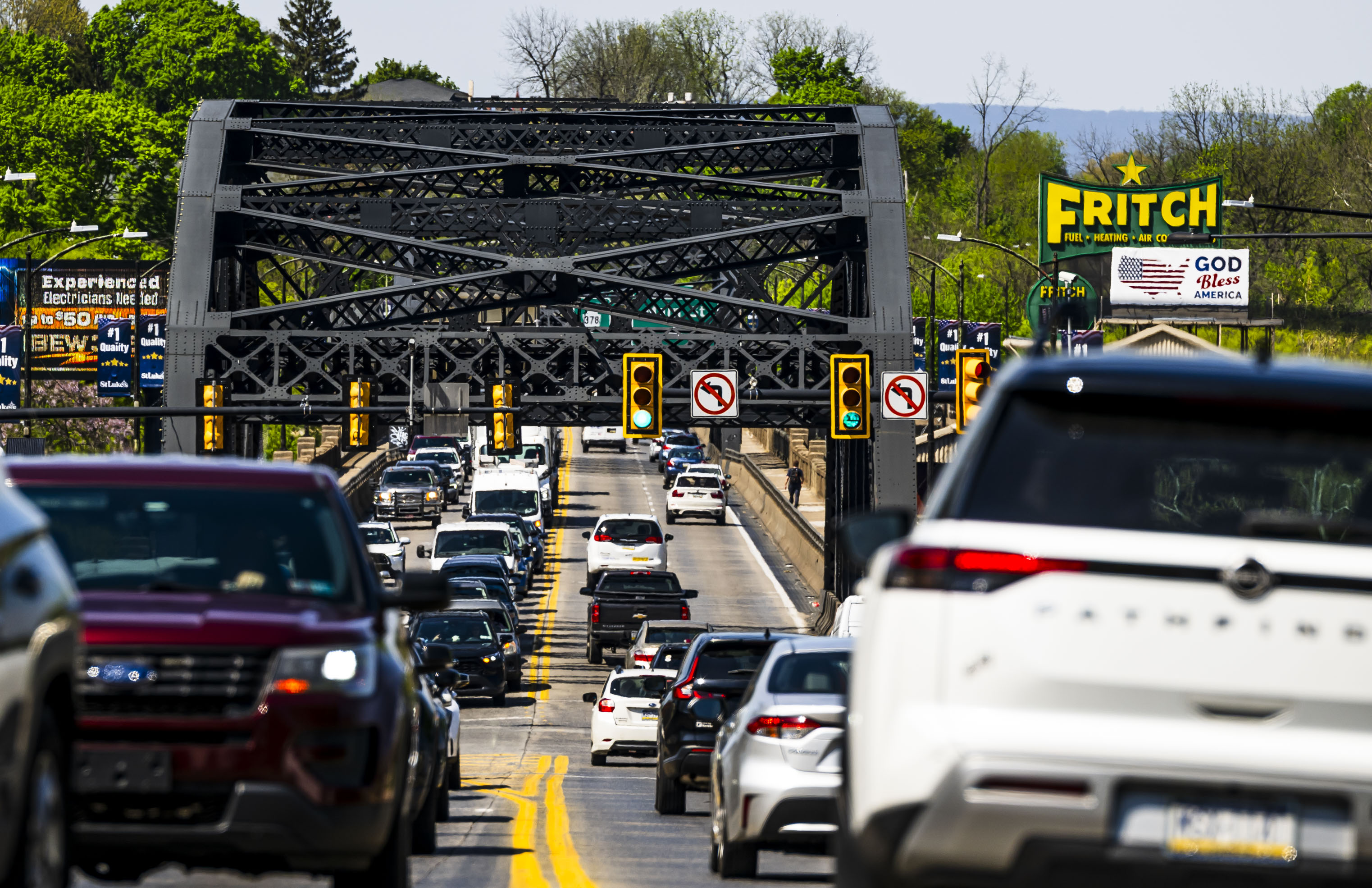 Traffic is backed up Thursday, April 23, 2026, at the...