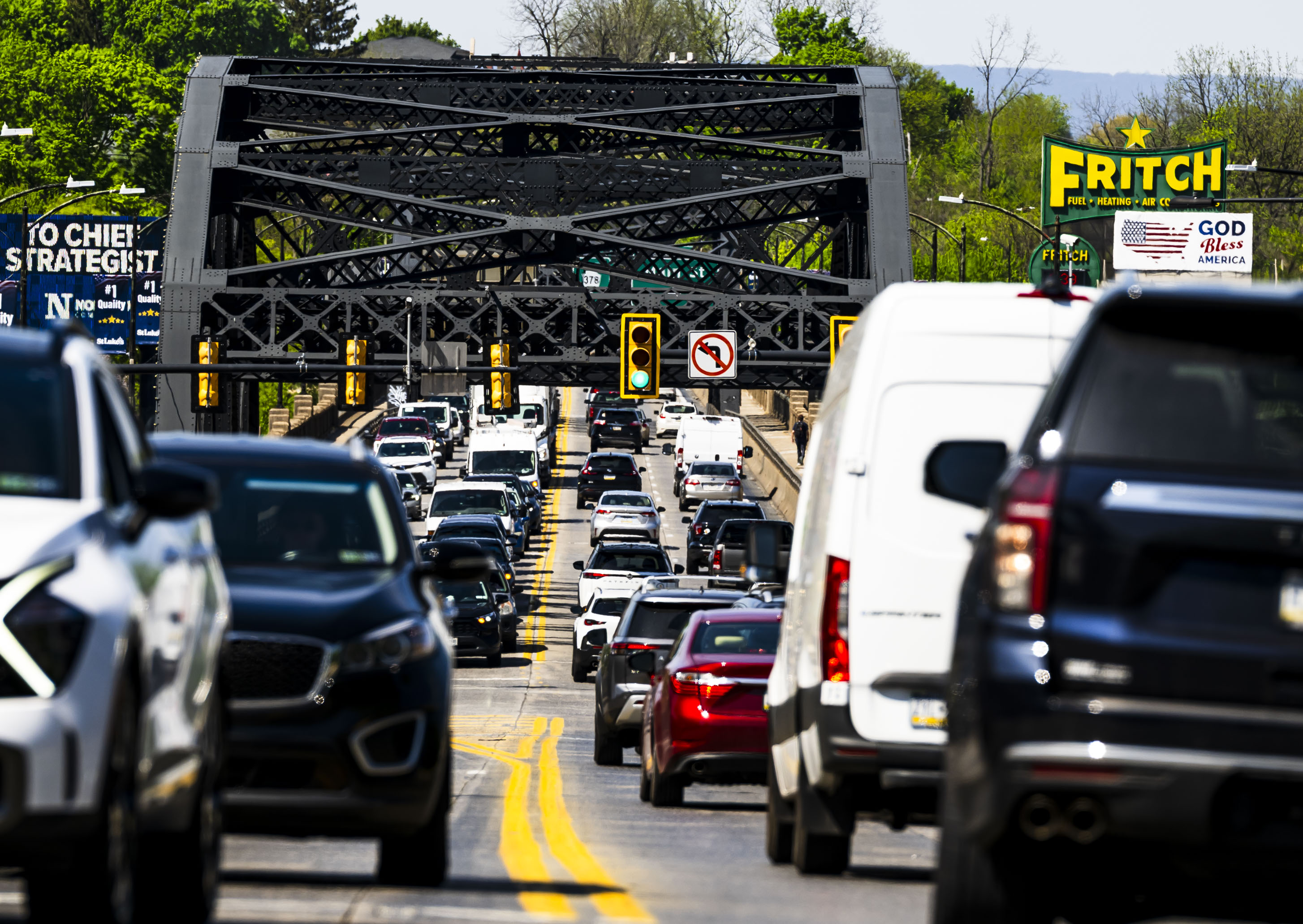 Traffic is backed up Thursday, April 23, 2026, at the...