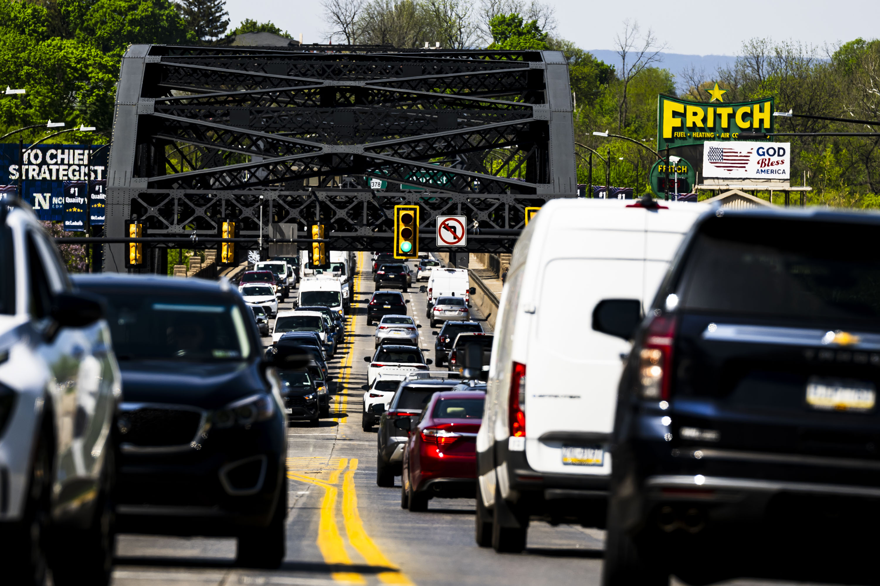 Traffic is backed up Thursday, April 23, 2026, at the...
