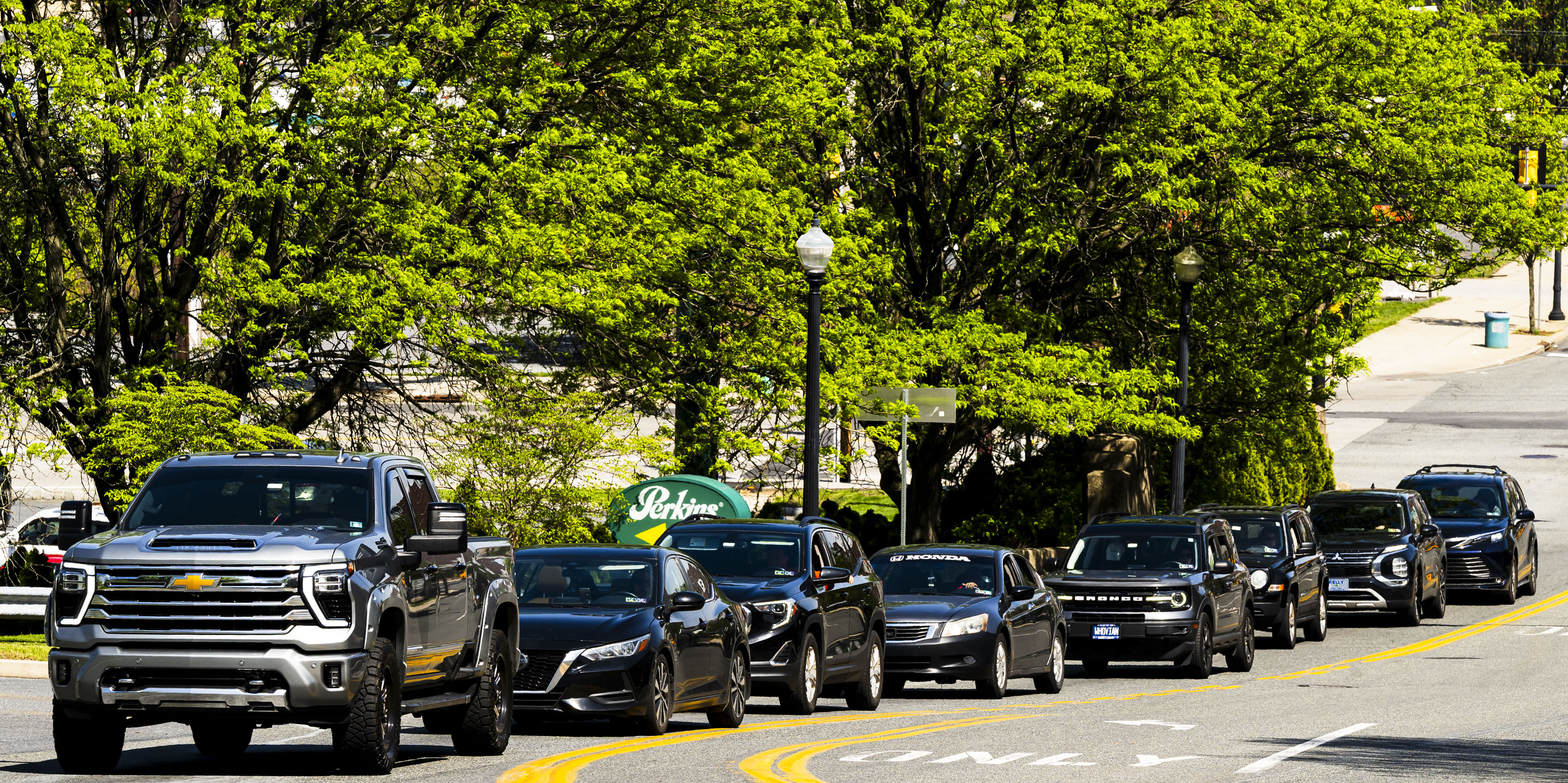 Traffic is backed up Thursday, April 23, 2026, on Third...