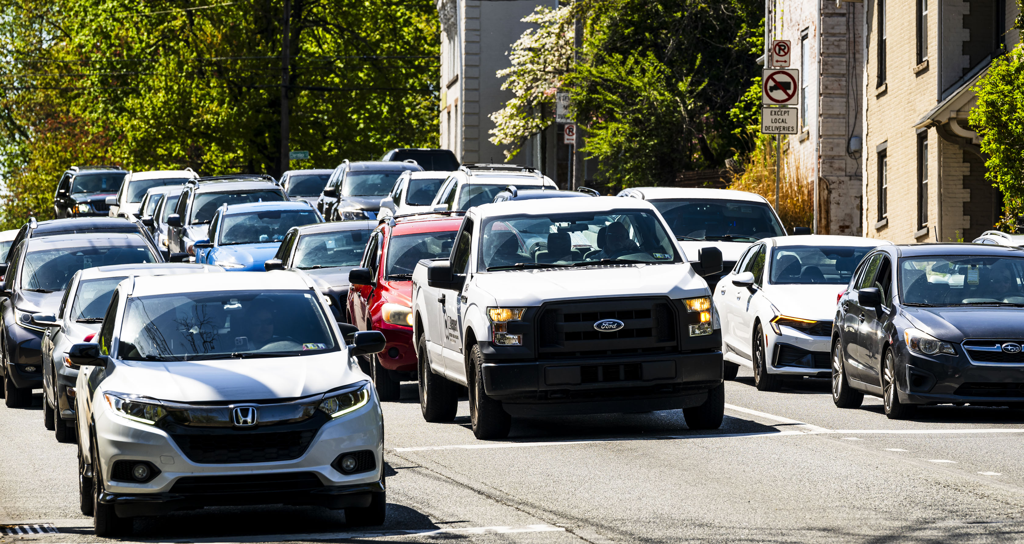 Traffic is backed up Thursday, April 23, 2026, on Third...