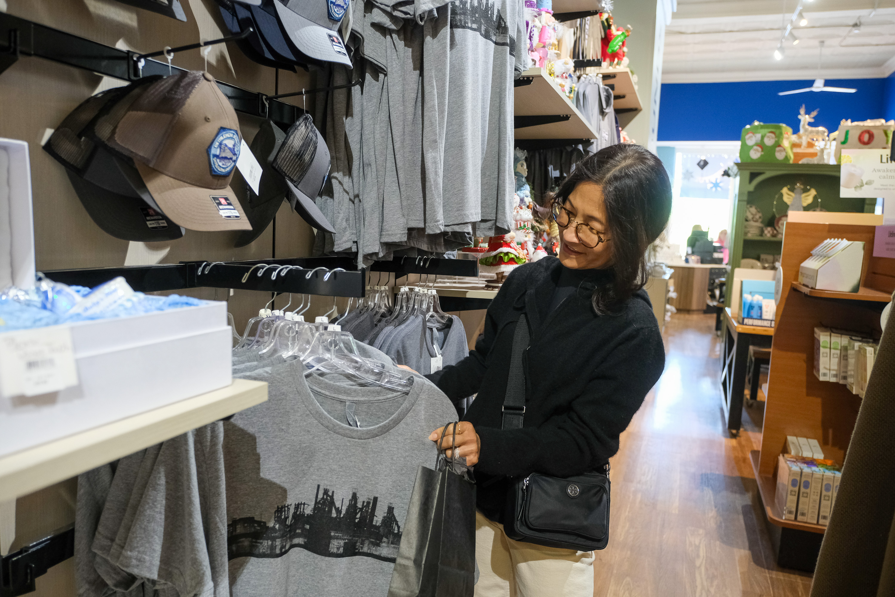 Annie Matta of Florida shops in the Moravian Book Shop...