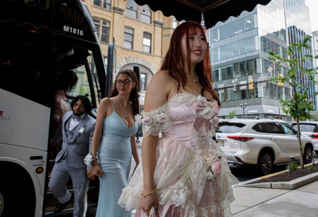 Pocono Mountain West High School students and their guests arrive for prom Saturday, May 9, 2026, at Americus Hotel in Allentown. (Jane Therese/Special to The Morning Call)
