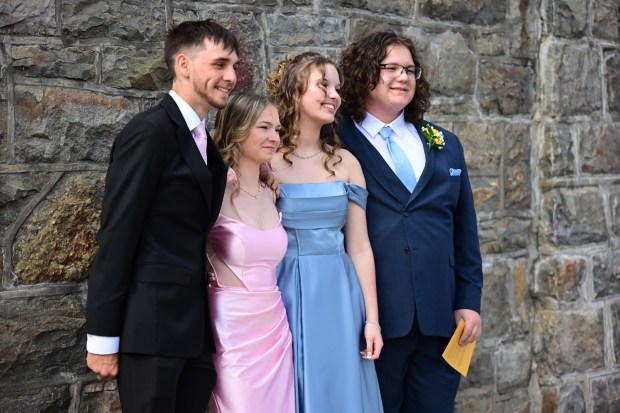Pen Argyl Area High School held its prom Friday, April 24, 2026, at Woodstone Country Club in Danielsville. Students and their guests arrive at the high school ahead of the big night. (Monica Cabrera/The Morning Call)