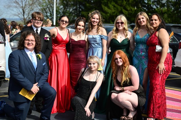 Pen Argyl Area High School held its prom Friday, April 24, 2026, at Woodstone Country Club in Danielsville. Students and their guests arrive at the high school ahead of the big night. (Monica Cabrera/The Morning Call)