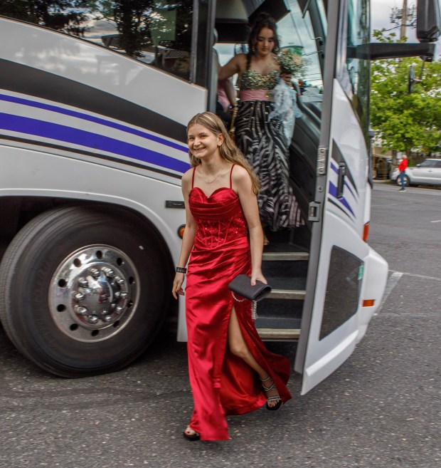 Whitehall High School students and their guests arrive for prom Saturday, May 2, 2026, at The Palace Center in Allentown. (Jane Therese/Special to The Morning Call)