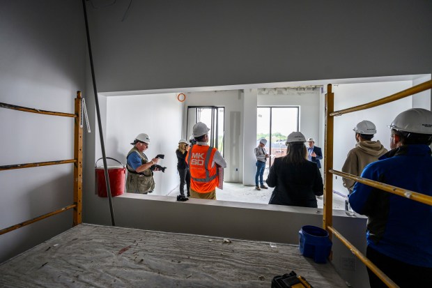 Patrick Brogan, Chief Programming Officer, ArtsQuest speaks about the The Martin Guitar recording studio space during a media tour of ArtsQuest's new Creative Factory on Thursday, May 14, 2026, in Bethlehem. The informal walking tour shows the latest construction progress ahead of the building's anticipated soft opening later this year and highlights key spaces throughout the facility, including hospitality and event areas, classrooms, artist studios, gallery spaces, glass studio with observation space, performing art theater and more. (April Gamiz/The Morning Call)
