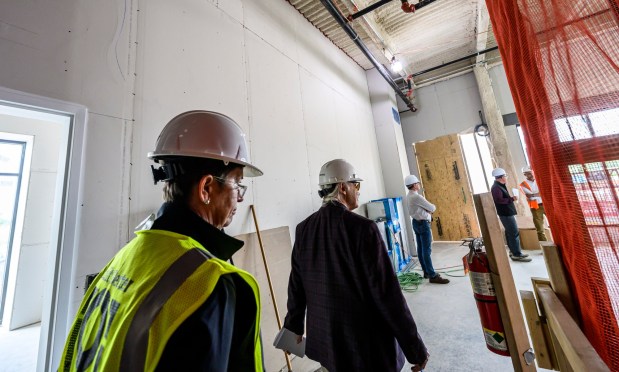 Kassie Hilgert, President and CEO, ArtsQuest on the media tour of its new Creative Factory on Thursday, May 14, 2026, in Bethlehem. The informal walking tour shows the latest construction progress ahead of the building's anticipated soft opening later this year and highlights key spaces throughout the facility, including hospitality and event areas, classrooms, artist studios, gallery spaces, glass studio with observation space, performing art theater and more. (April Gamiz/The Morning Call)