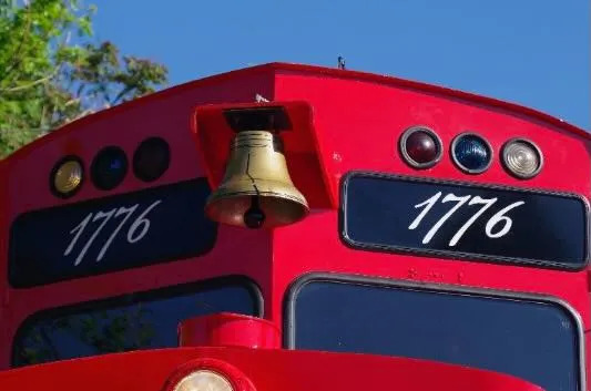 The locomotive’s bell has been painted to resemble the Liberty Bell. GVT