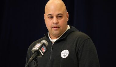 Feb 25, 2025; Indianapolis, IN, USA; Pittsburgh Steelers general manager Omar Khan speaks during the NFL Scouting Combine at the Indiana Convention Center.