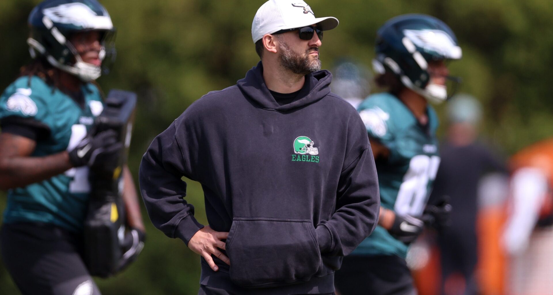 May 1, 2026; Philadelphia, PA, USA; Philadelphia Eagles head coach Nick Sirianni looks on during rookie minicamp at NovaCare Complex.