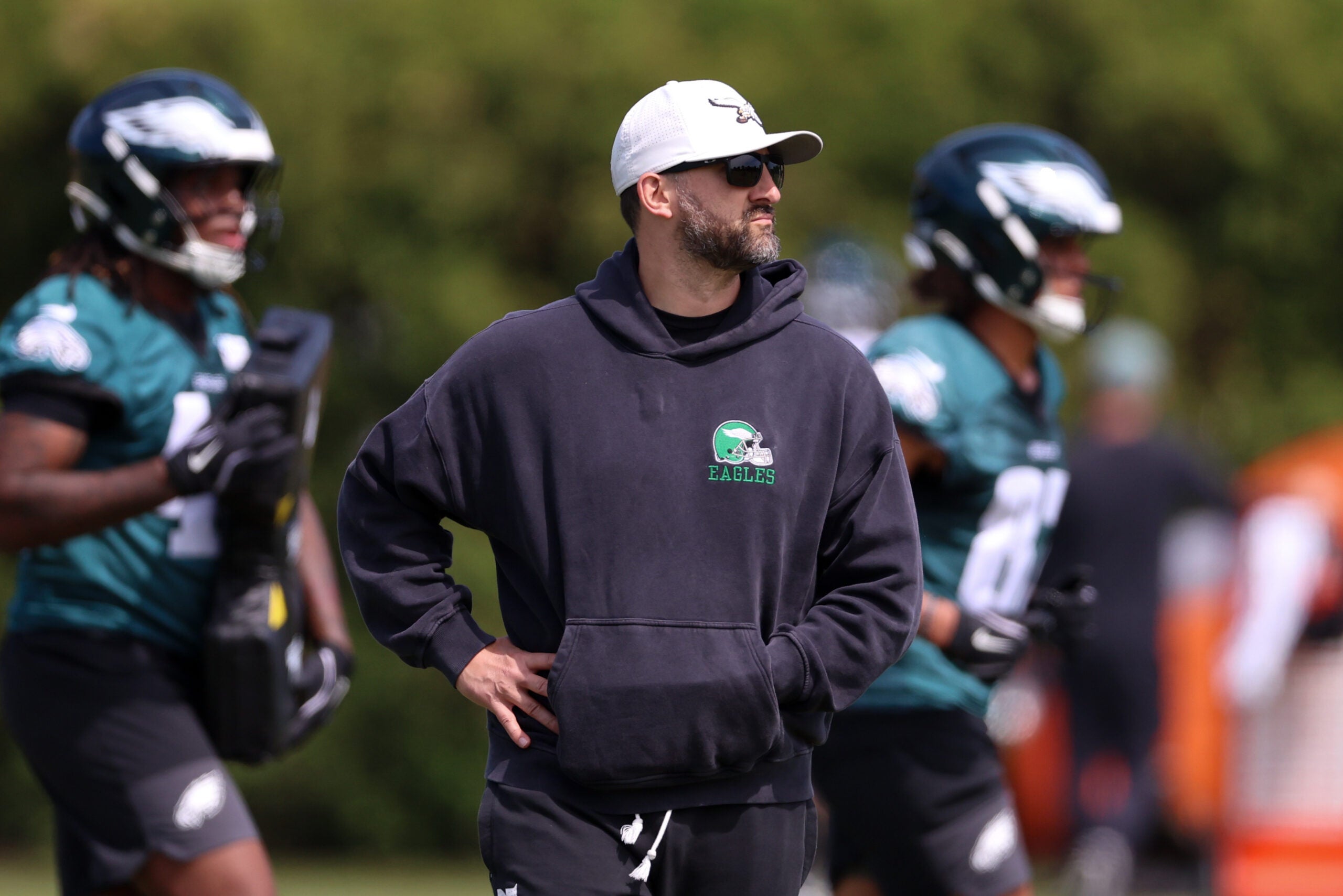 May 1, 2026; Philadelphia, PA, USA; Philadelphia Eagles head coach Nick Sirianni looks on during rookie minicamp at NovaCare Complex.
