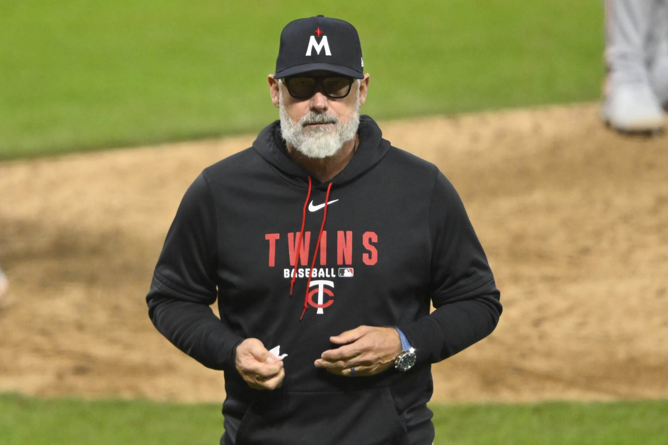 Minnesota Twins manager Derek Shelton walks on the field.