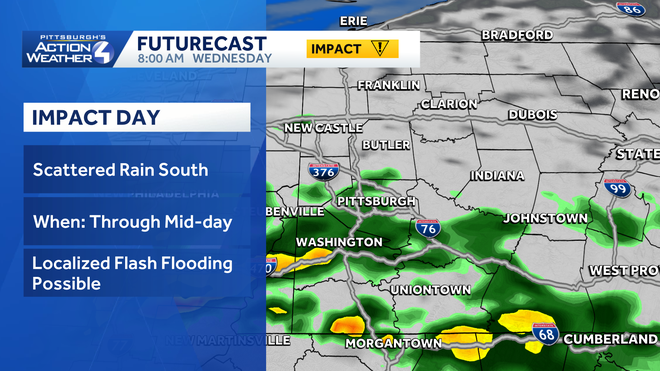 Western PA: Isolated PM showers, Impact Day for more rain Wednesday western pa: isolated pm showers, impact day for more rain wednesday