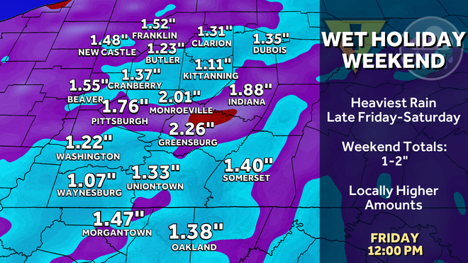 Rainfall totals of one to two inches are possible just from the rain Friday and Saturday. rain totals