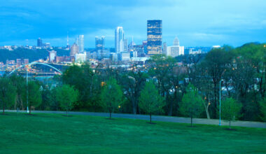 Schenley Park At Oakland Neighborhood And Downtown City Skyline, Pittsburgh, Pennsylvania, Usa