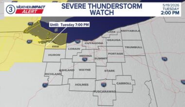 Severe thunderstorm watch in effect for multiple Northeast Ohio counties until 10 p.m.