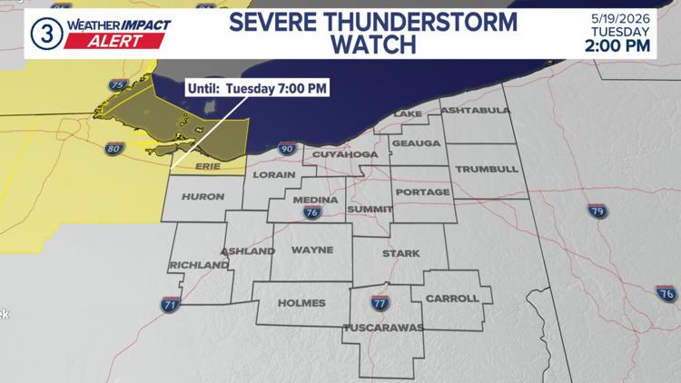 Severe thunderstorm watch in effect for multiple Northeast Ohio counties until 10 p.m.