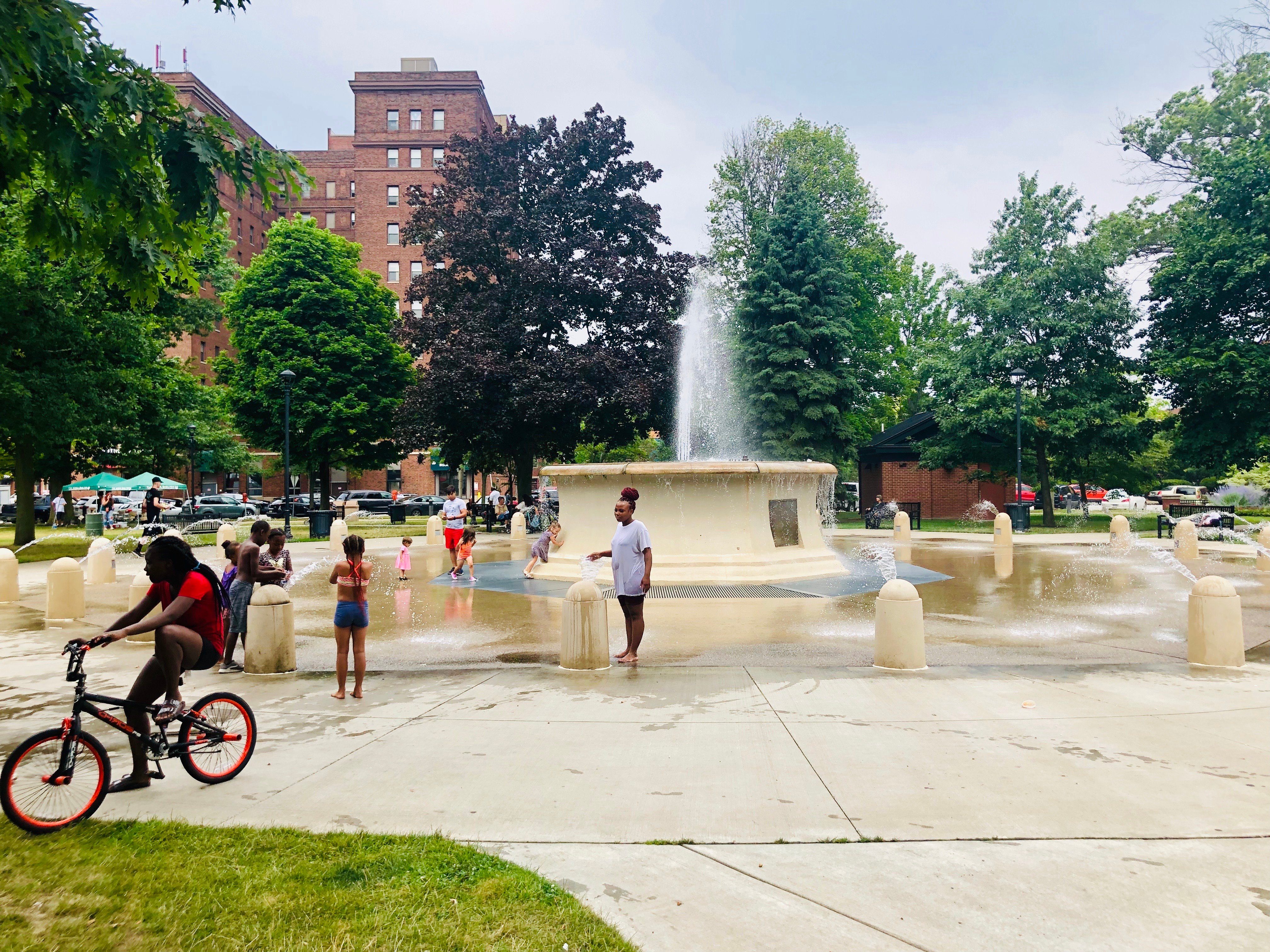 perry square fountain in erie pa -- kids can splash here on hot summer days