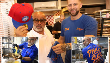 Owner of Philadelphia’s iconic Pat’s cheesesteaks forced to work in NY — wearing ‘Philly Sucks’ shirt — after losing Knicks bet