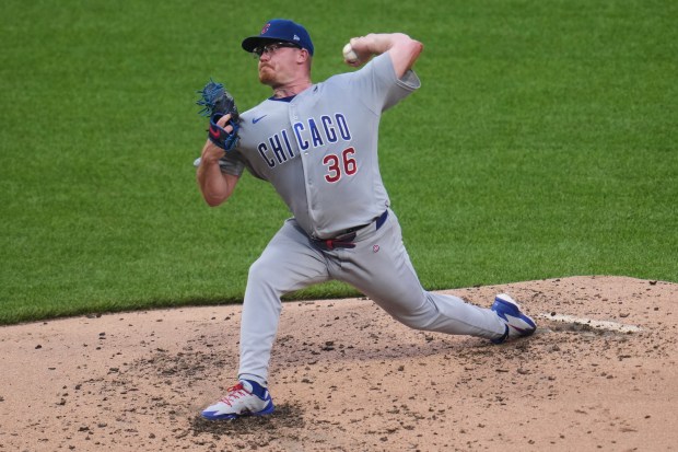 Chicago Cubs pitcher Jordan Wicks delivers during the fourth inning of a baseball game against the Pittsburgh Pirates in Pittsburgh, Tuesday, May 26, 2026. (AP Photo/Gene J. Puskar)