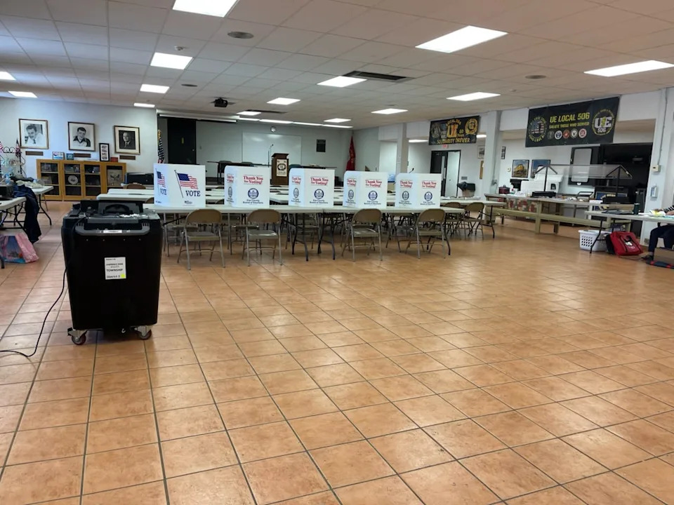 Chairs were empty just after 3 p.m. at Lawrence Park's District 2 polling site at UE Local 506, 3923 Main St. in Lawrence Park, during the Pennsylvania primary on May 19, 2026.