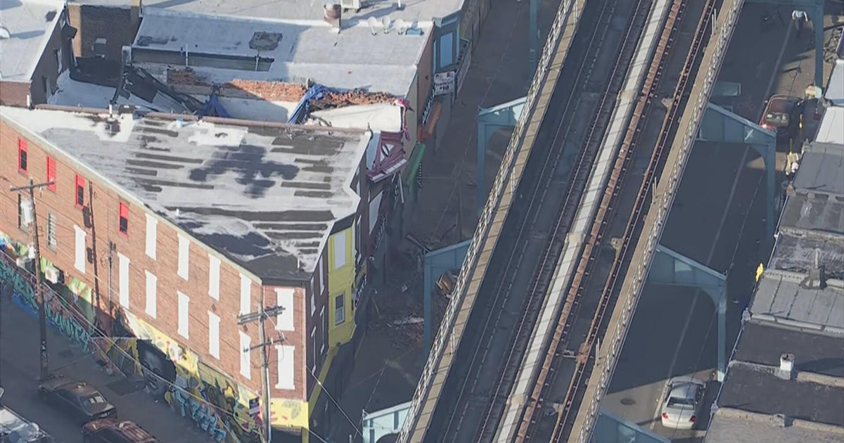The roof of a building on Kensington Avenue is collapsing in this image from Chopper 3