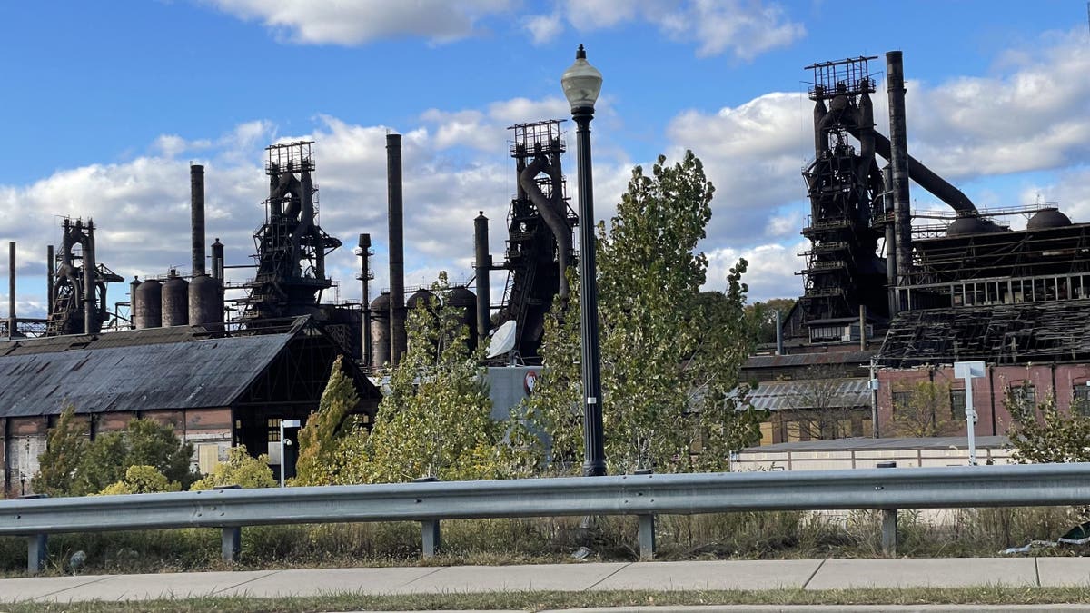 The former Bethlehem Steel blast furnaces seen from PA-412 near Lehigh University campus
