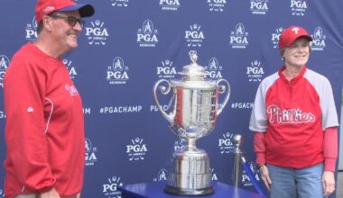 Golf fans see Wanamaker Trophy in Philadelphia ahead of PGA Championship