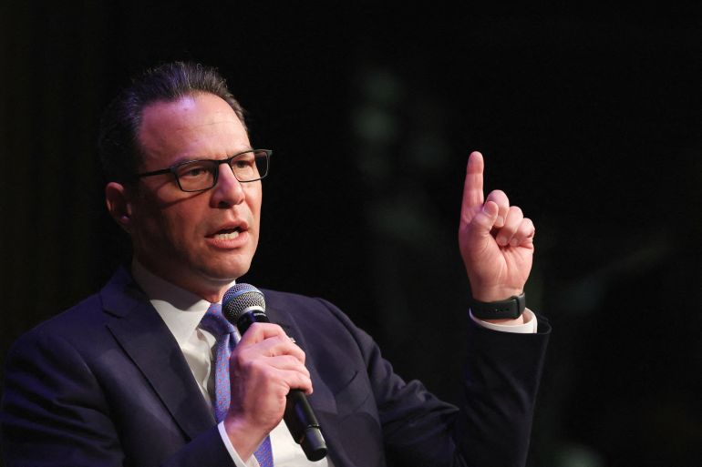 FILE PHOTO: Governor of Pennsylvania Josh Shapiro speaks during the National Action Network (NAN) National Convention in New York City, U.S., April 8, 2026. REUTERS/Brendan McDermid/File Photo