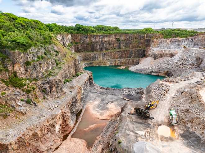 Drone view of Cornelly Quarry in Wales, UK Drone view of Cornelly Quarry in Wales, UK